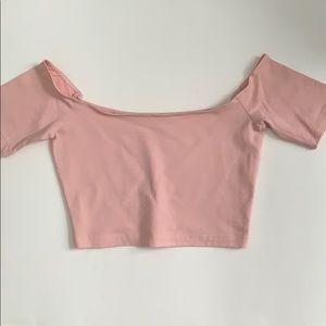 American Apparel off the shoulder pink crop top